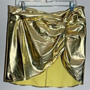 Evelust Skirt womens XL Gold Mini Pull On Side Slit